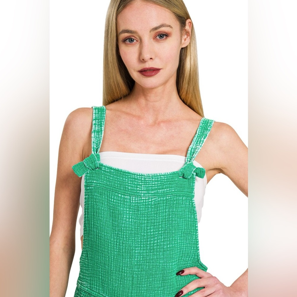 Zenana Woven Double Gauze Acid Washed Romper - Picture 2 of 5